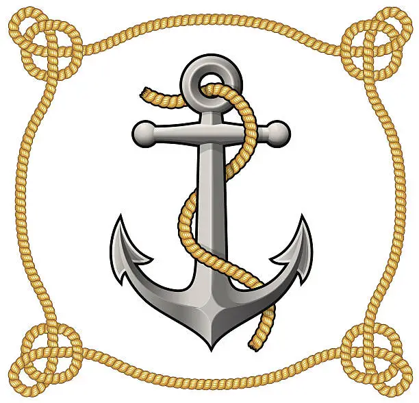 Vector illustration of Anchor design with rope and label