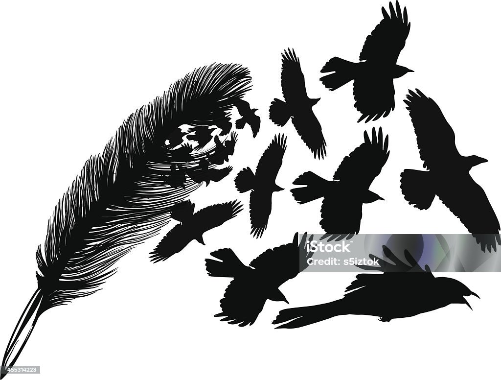 Origin Flock of birds came out from feather In Silhouette stock vector