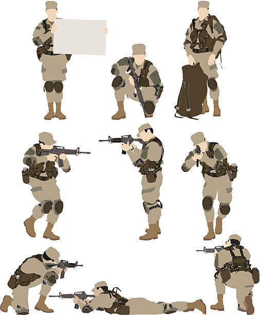 ilustrações, clipart, desenhos animados e ícones de várias vetores de soldado - sniper rifle army soldier aiming