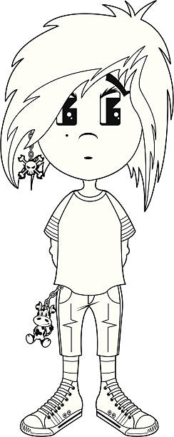Bw Punk Emo Girl Stock Illustration - Download Image Now - Animal  Imitation, Black And White, Cartoon - iStock