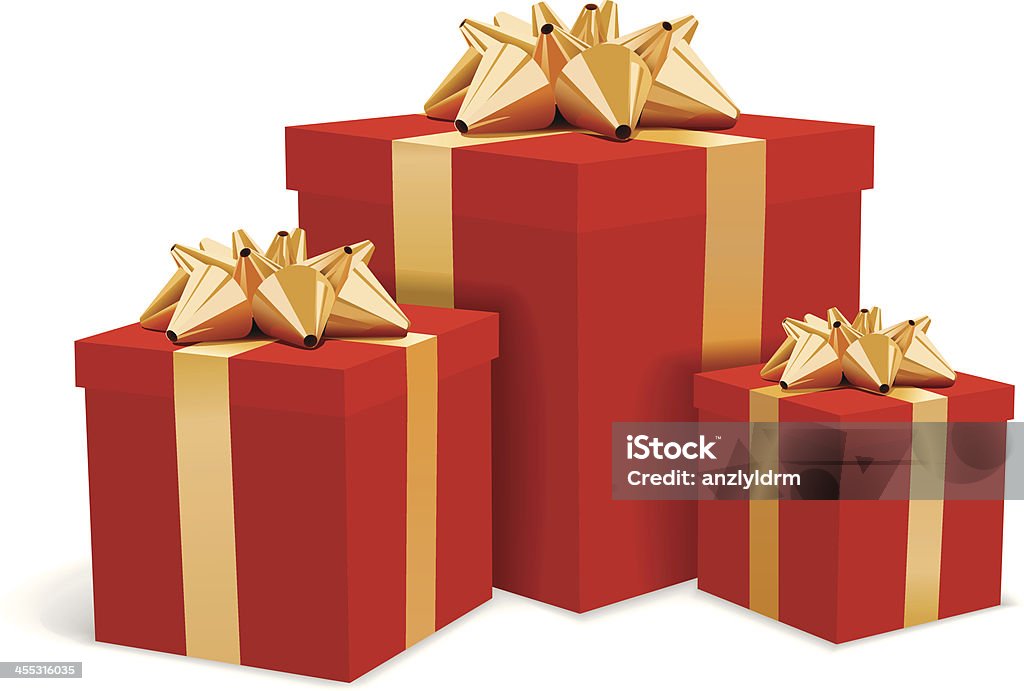 Boîtes cadeau rouge et or noeuds illustration - clipart vectoriel de Cadeau de Noël libre de droits