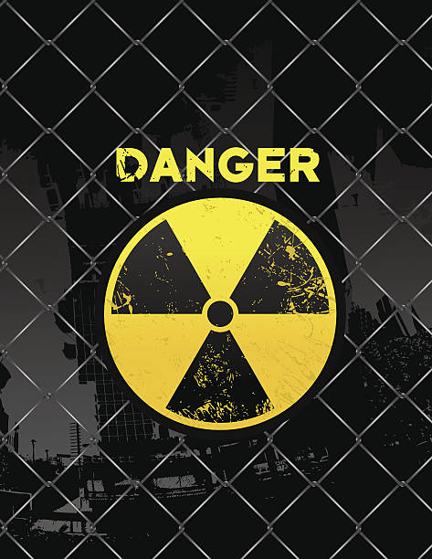 radioaktivität symbol auf mit zaun - bkg stock-grafiken, -clipart, -cartoons und -symbole