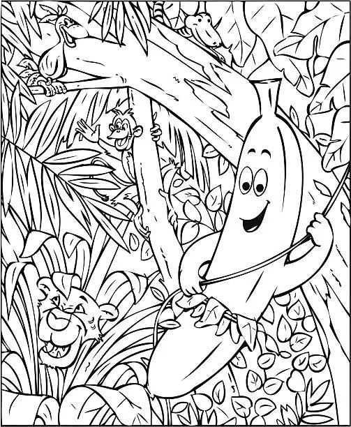 Vector illustration of Jungle animals. Color me!