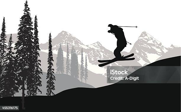 Skyskiing - Immagini vettoriali stock e altre immagini di Sci - Sci e snowboard - Sci - Sci e snowboard, Sci - Attrezzatura sportiva, Sagoma - Controluce