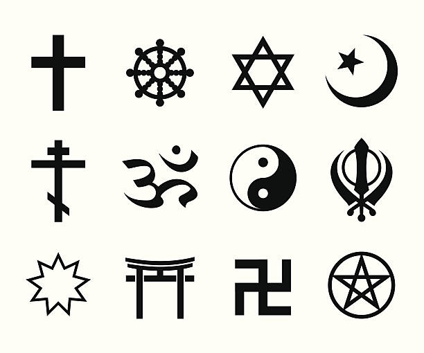 ilustraciones, imágenes clip art, dibujos animados e iconos de stock de símbolos religiosos - yin yang symbol illustrations