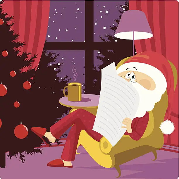 Vector illustration of Santa after work.