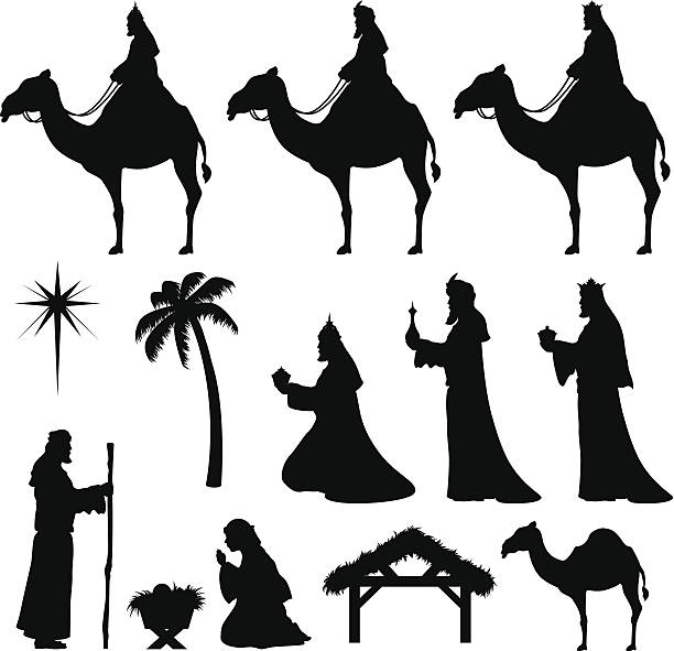 Christmas Nativity Icons-Wise Men Nativity and Wise Men icons. Very easy to change colour. christmas three wise men camel christianity stock illustrations