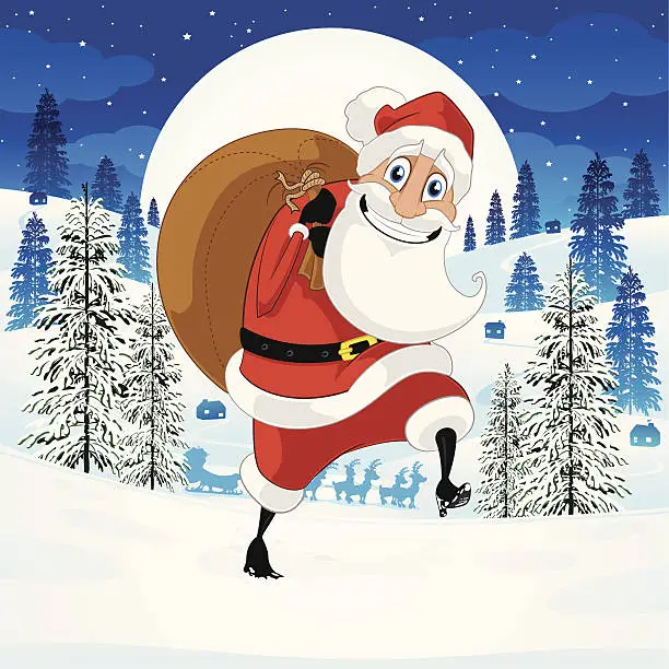 Vector illustration of Santa Clause Delivering Gifts