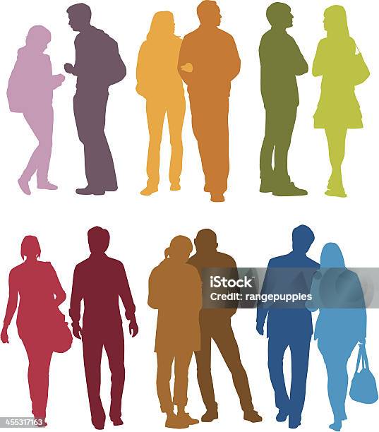 Coppie Di Colore - Immagini vettoriali stock e altre immagini di Adulto - Adulto, Camminare, Condividere