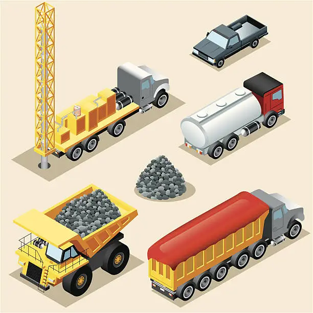 Vector illustration of Isometric, Trucks