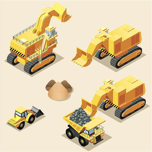 изометрические, mining machinery - isometric truck earth mover construction stock illustrations