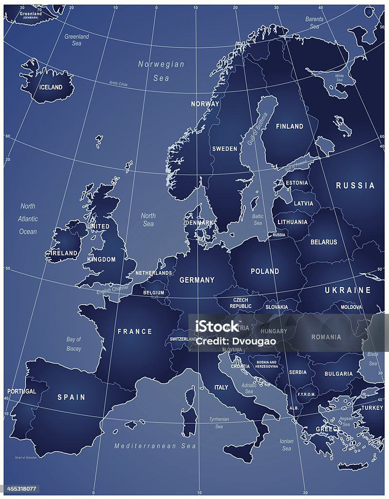 Mapa da Europa-Azul Profundo - Royalty-free Mapa arte vetorial