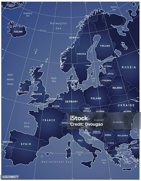 Mapa Da Europaazul Profundo - Arte vetorial de stock e mais imagens de Mapa - Mapa, Europa - Locais geográficos, Albânia