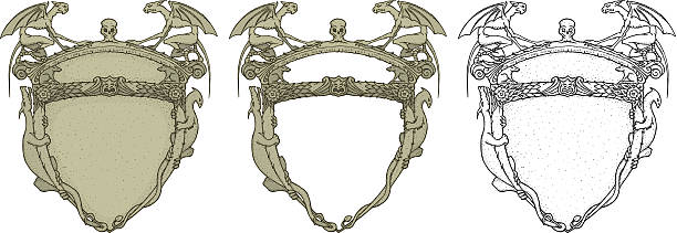 Pedra Escudo com Dragões e Gargoyles - ilustração de arte vetorial