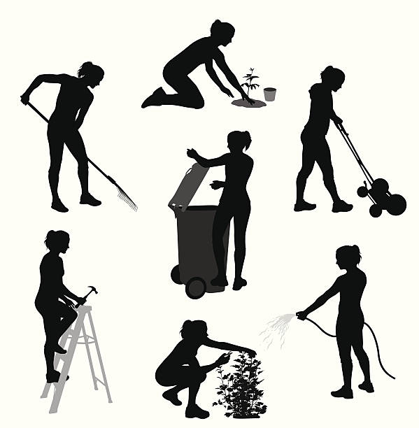 Yardwork Vector Silhouette A-Digit gardening silhouettes stock illustrations