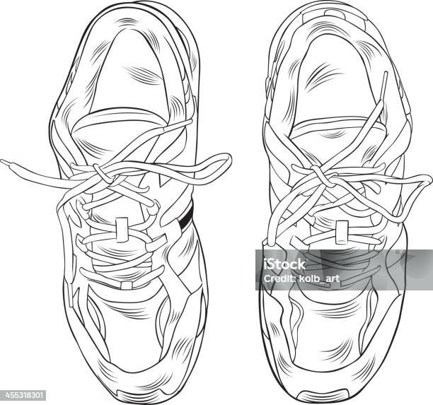 Scarpe Da Running Da Sopra - Immagini vettoriali stock e altre immagini di Line Art - Line Art, Scarpe da ginnastica, Veduta dall'alto