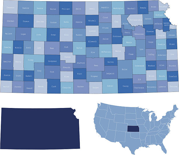 ilustraciones, imágenes clip art, dibujos animados e iconos de stock de & mapa de los condados de kansas state - kansas map design state