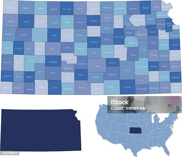 Kansas State Mapa Hrabstw - Stockowe grafiki wektorowe i więcej obrazów Stan Kansas - Stan Kansas, Dzielnica, Mapa