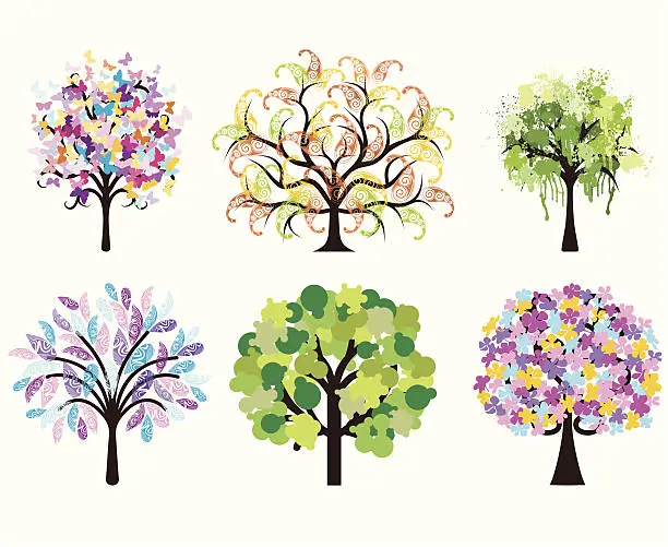 Vector illustration of Colorful art trees