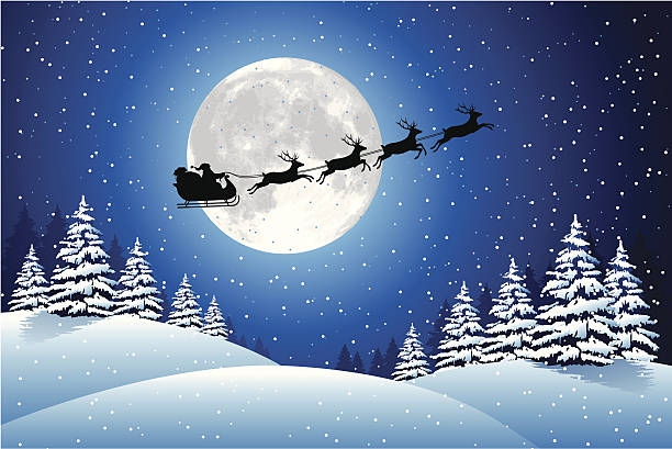 Santa Claus Sleigh Illustration of Santa's sleigh. Hi-res jpg included (5400x3603px) and EPS-8 file. moon silhouettes stock illustrations