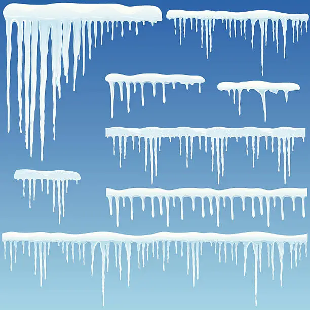 Vector illustration of Set of icicles with snow