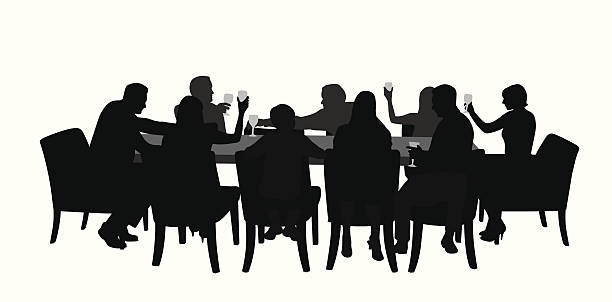 ilustraciones, imágenes clip art, dibujos animados e iconos de stock de diningtogether - toast party silhouette people