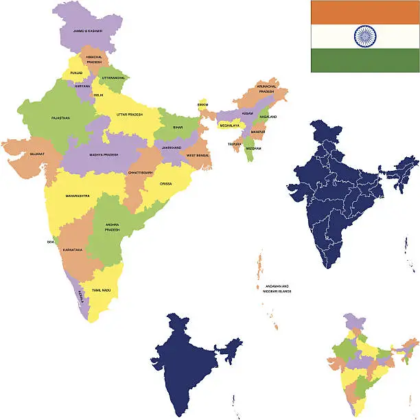 Vector illustration of A map of India and its surrounding areas