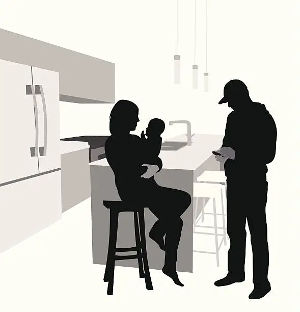 Vector illustration of Family Kitchen Vector Silhouette