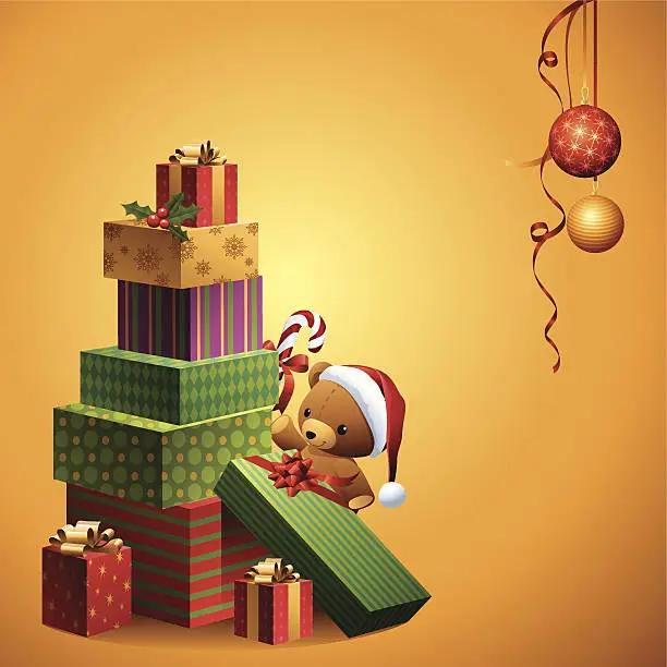 Vector illustration of Christmas Gifts - Santa Teddy