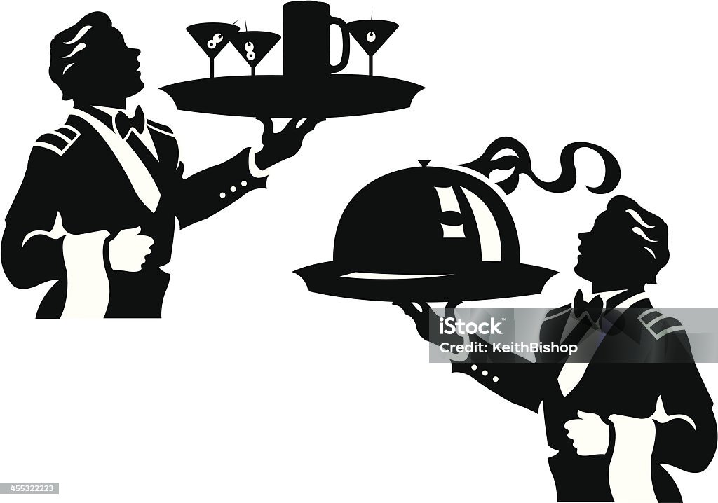 Garçon de café servant des plats et boissons - clipart vectoriel de Activités sociales après le travail libre de droits