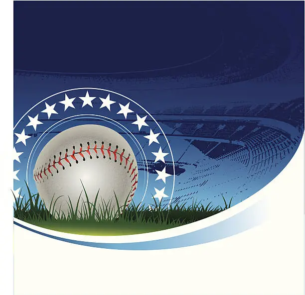 Vector illustration of Baseball surrounded by stars on stadium background