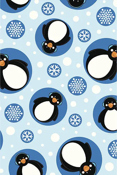 Vector illustration of Cute Penguin Repeat Pattern on a Blue Background