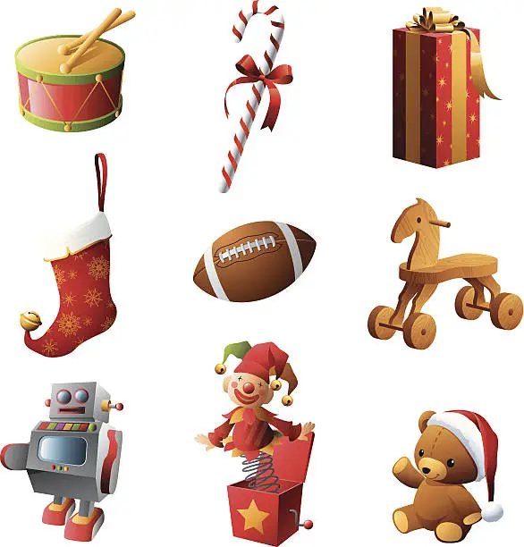 Vector illustration of Cristmas gifts and toys