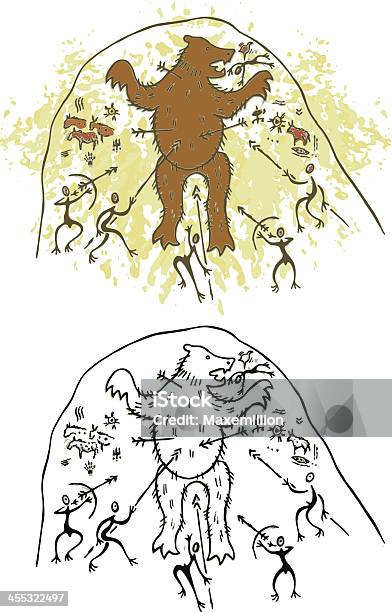 Доисторическая Пещера Картина Медведь И Охотник — стоковая векторная графика и другие изображения на тему Аборигенная культура - Аборигенная культура, Агрессия, Американский бизон