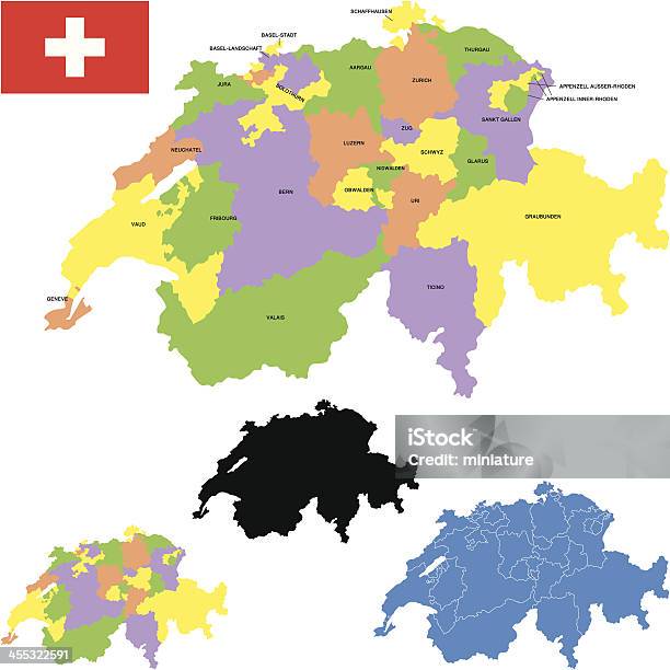 Швейцария Карта — стоковая векторная графика и другие изображения на тему Базель - Базель, Без людей, Берн