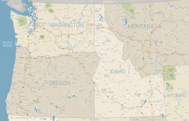 Vector illustration of Northwest U.S. States Map