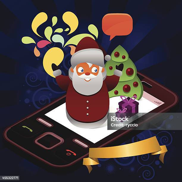 Christmas Santa Mobile Party Stock Illustration - Download Image Now - Above, Adult, Beard