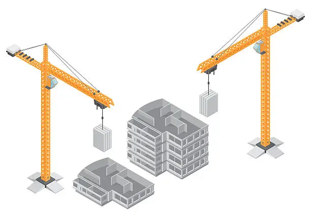 Vector illustration of Small and large building under construction