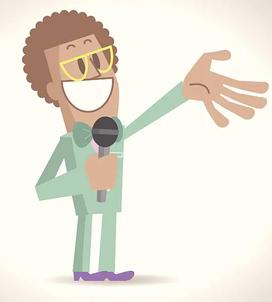 Vector illustration of Funny TV Host Talking Into Microphone