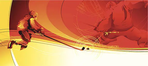 Vector illustration of Red and yellow hockey player themed tv intro still