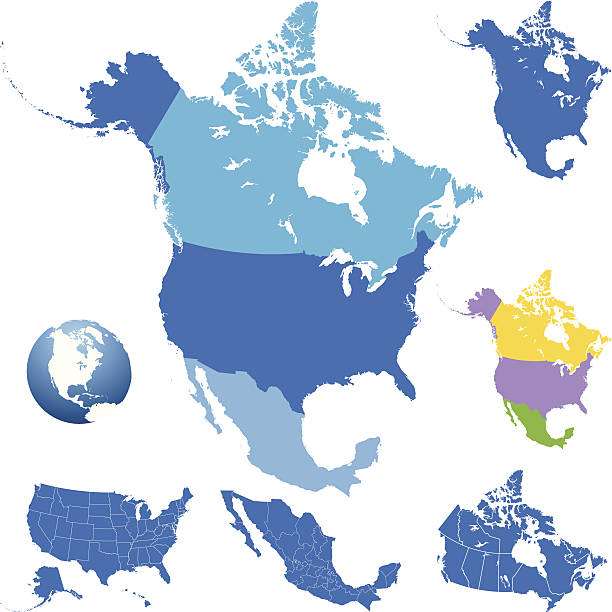 ilustrações de stock, clip art, desenhos animados e ícones de detalhada mapa da américa do norte - alberta map canada province