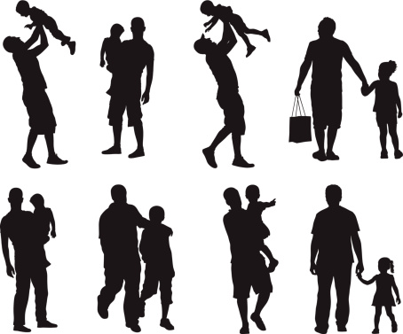 Assortment of silhouette images of father and children