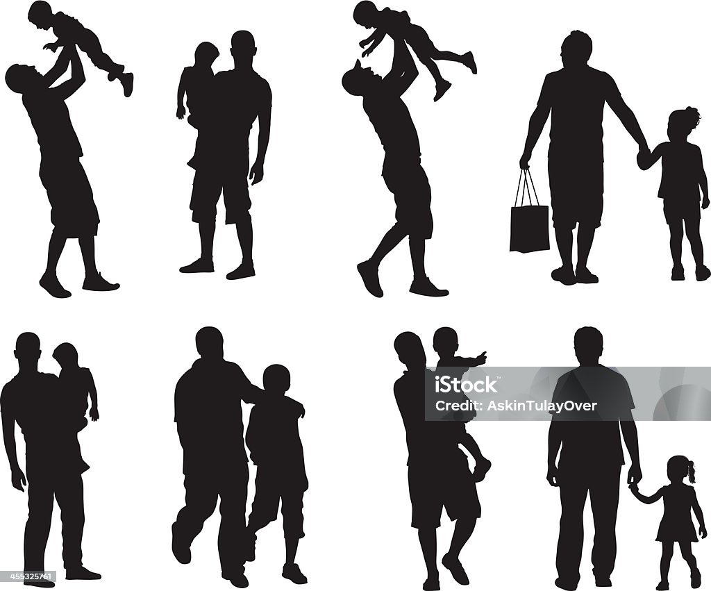 Assortment of silhouette images of father and children Fathers and children In Silhouette stock vector