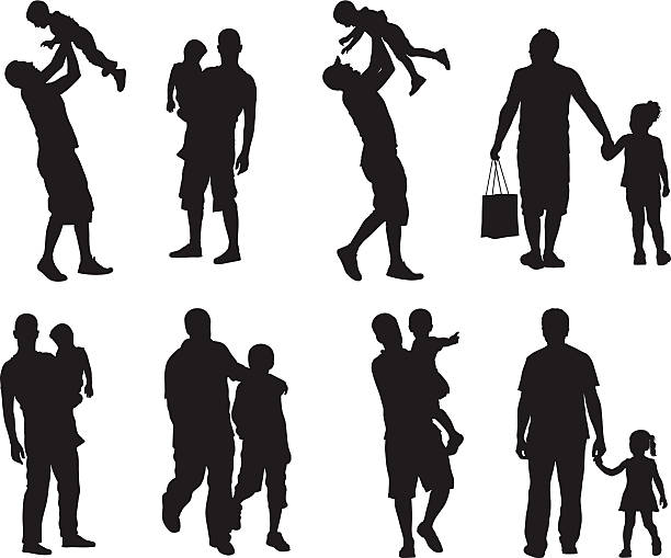 Assortment of silhouette images of father and children Fathers and children family silhouettes stock illustrations
