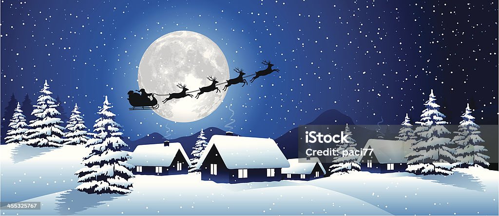 Winter Landscape with Santa Claus Illustration of Santa's sleigh. Hi-res jpg included (7000x3033px) and EPS-8 file. Santa Claus stock vector