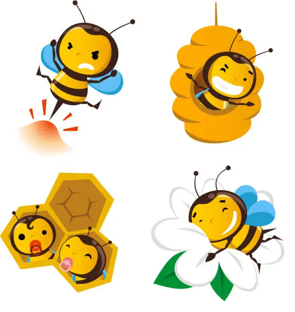 Vector illustration of Bee action set 2