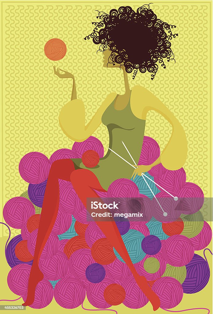 Knitting girl. Woman among wool. Eps and hi-res jpg, layers. Knitting stock vector