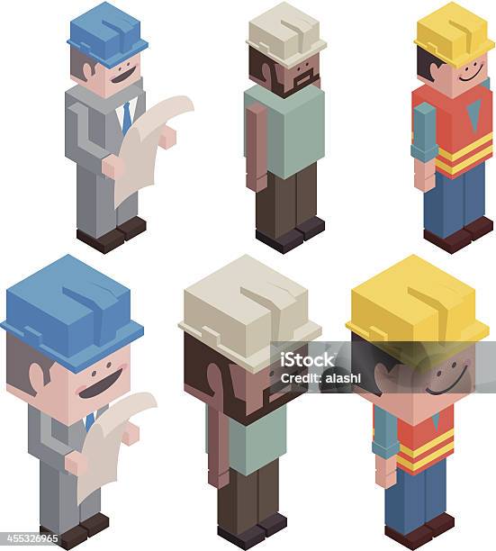 Foreman E Trabalhador Cúbica - Arte vetorial de stock e mais imagens de Tridimensional - Tridimensional, Personagens, Bloco