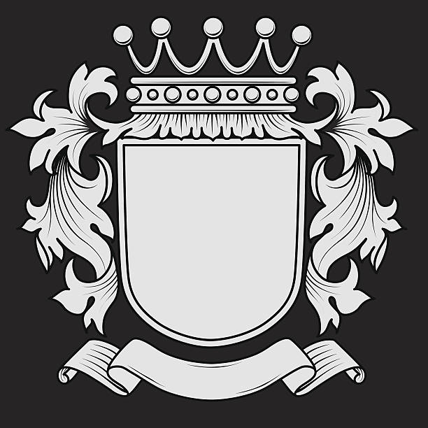 Coat of Arms with Mantling Original Coat of Arms design with mantling. Elements are on separate layers for easy editing. Colors can be changed easily. black family crest stock illustrations