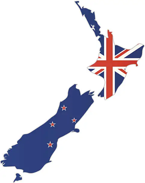 Vector illustration of New Zealand map with flag